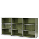 USM Haller Highboard XL with 3 Glass Doors, without lock, Olive green RAL 6003