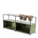 USM Haller Plant World Sideboard, Olive green RAL 6003, Open, With 3 pots on the right, Terracotta