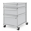 USM Haller Mobile Pedestal with 3 Drawers Type II (with Counterbalance), Lowest drawer with lock, USM matte silver