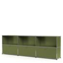 USM Haller Sideboard XL, Customisable, Olive green RAL 6003, Open, With 3 drop-down doors