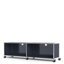 USM Haller TV-/HiFi-Lowboard, Customisable, Anthracite RAL 7016, With 2 drop-down doors, With cable entry hole top centre