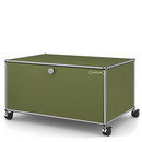 USM Haller TV Lowboard with Castors, With drop-down door and rear panel, Olive green RAL 6003