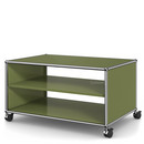 USM Haller TV Lowboard with Castors, Without drop-down door, without rear panel, Olive green RAL 6003