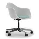 Eames Plastic Armchair RE PACC, Cotton white, With seat upholstery, Ice blue / ivory