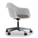 Eames Plastic Armchair RE PACC, Cotton white, With seat upholstery, Warm grey / moor brown