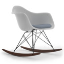 Eames Plastic Armchair RE RAR with Upholstery, Cotton white, With seat upholstery, Dark blue / ivory, Without border welting, Basic dark/dark maple