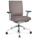 ID Soft, FlowMotion-without tilt mechanism, without seat depth adjustment, With 2D armrests, 5 star foot, polished aluminium, Soft grey, Silk mesh seat and back, Mauve grey, Soft castors for hard floor surfaces