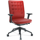 ID Trim, With lumbar support, FlowMotion-without tilt mechanism, without seat depth adjustment, With 2D armrests, 5 star foot , basic dark plastic, Seat and back, leather, Red, Soft castors for hard floor surfaces