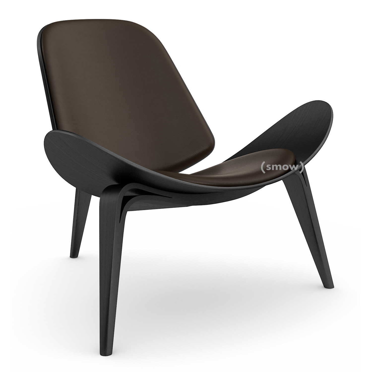 CH07 Shell Chair Black lacquered oak Leather brown Carl Hansen