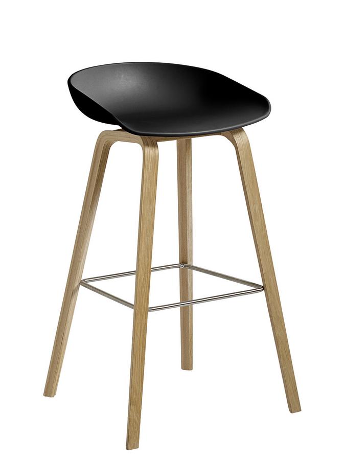 Hay A Stool AAS 32, Bar version: seat height 74 cm, Soap treated oak, Black by Hee Welling & HAY, 2012 Designer furniture by smow.com