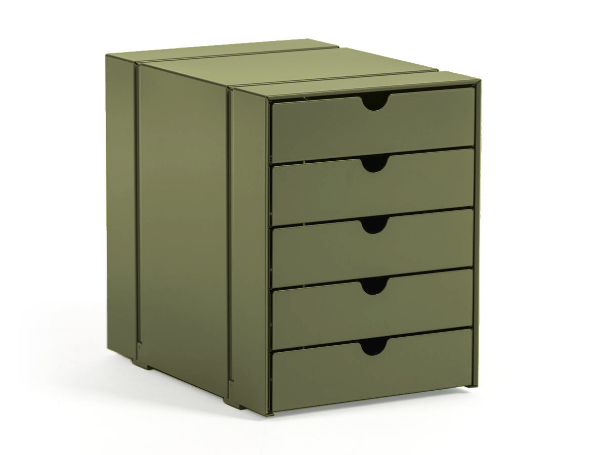 USM Inos Box Set C4 for USM Haller Shelves, with 5 trays, Olive green RAL  6003