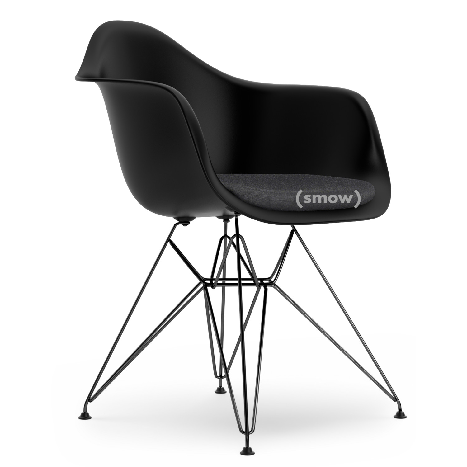 Vitra Eames Plastic Armchair DAR, Deep black, With seat upholstery, Dark  grey, Standard version - 43 cm, Coated basic dark