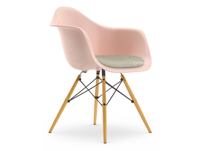 Eames Plastic Armchair DAW, Pale rose, With seat upholstery, Warm grey /  ivory, Standard version - 43 cm, Yellowish maple, Vitra